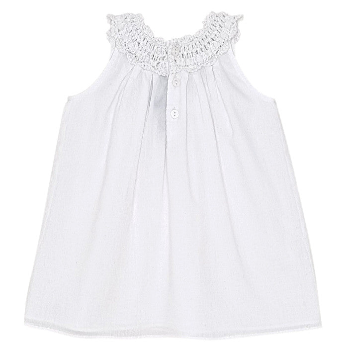 Robe bébé blanc sans manches Lili Gaufrette, vue de dos, fille 6 mois