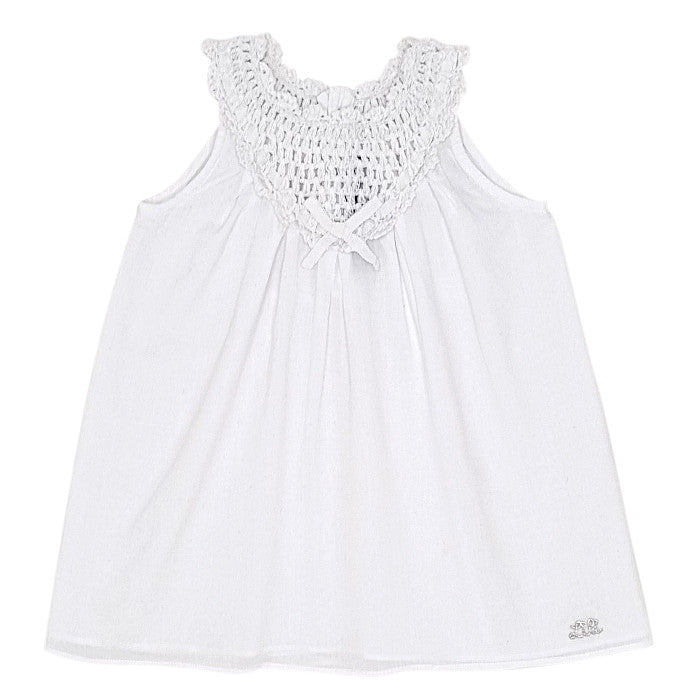 Robe bébé fille Lili Gaufrette, blanc sans manches, taille 6 mois, seconde main premium, vue de face