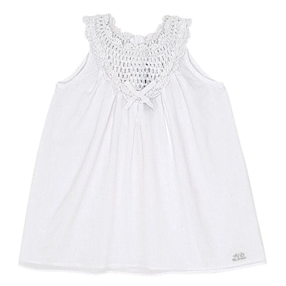 Robe bébé fille Lili Gaufrette, blanc sans manches, taille 6 mois, seconde main premium, vue de face
