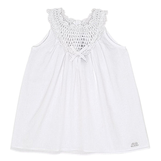 Robe bébé fille Lili Gaufrette, blanc sans manches, taille 6 mois, seconde main premium, vue de face