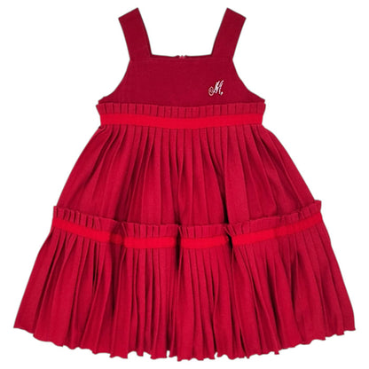 Robe bébé fille Monnalisa, rouge plissée, taille 6 mois, seconde main haut de gamme, vue de face