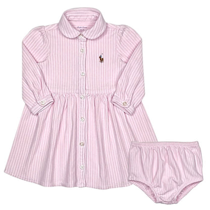 Robe bébé Ralph Lauren d'occasion rose rayé - Vêtement de marque pour bébé fille 6 mois