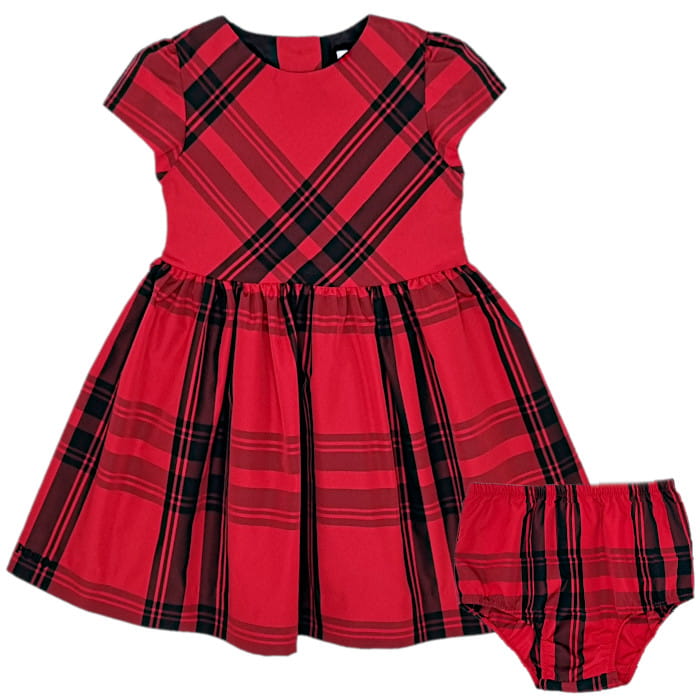 Robe de fête rouge à carreaux, Ralph Lauren, 12 mois, vue de face, vêtement bébé marque de luxe fille