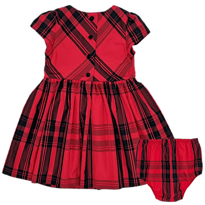 Robe de fête rouge à carreaux, Ralph Lauren, 12 mois, vue de dos, vêtement bébé marque de luxe fille