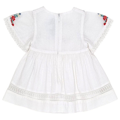 Robe bébé blanc broderies fleuries Tartine et Chocolat, vue de dos, fille 3 mois