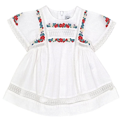 Robe bébé fille Tartine et Chocolat, blanc broderies fleuries, taille 3 mois, seconde main haut de gamme, vue de face