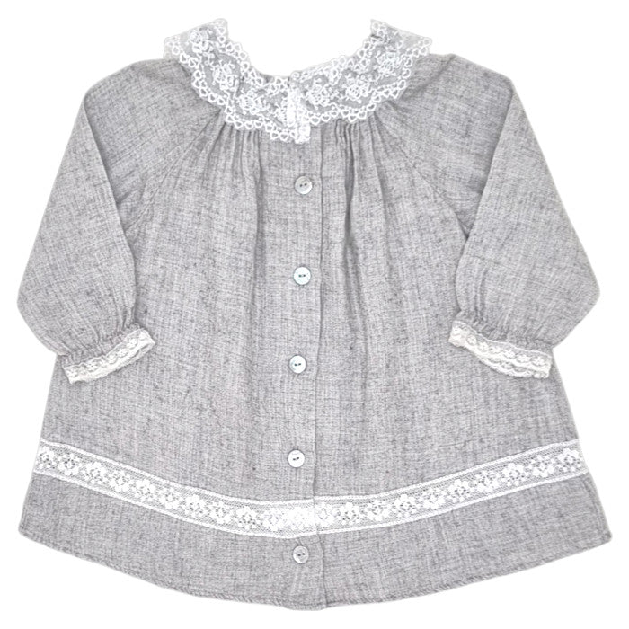 Robe bébé gris à col dentelle Tartine et Chocolat, vue de dos, fille 3 mois