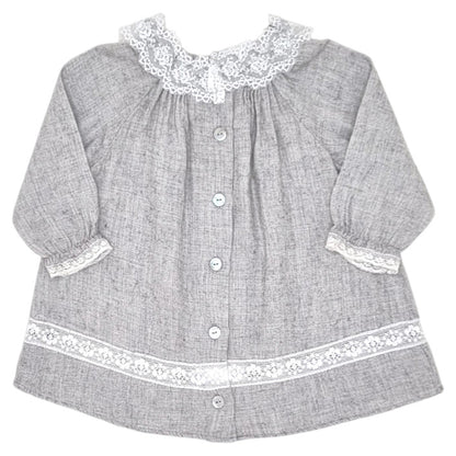 Robe bébé gris à col dentelle Tartine et Chocolat, vue de dos, fille 3 mois