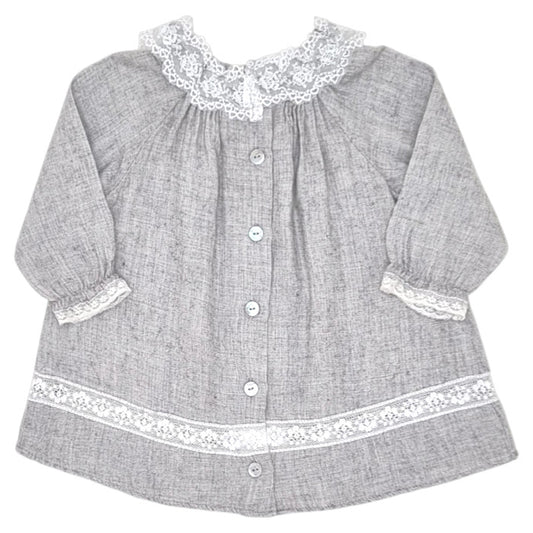 Robe bébé gris à col dentelle Tartine et Chocolat, vue de dos, fille 3 mois