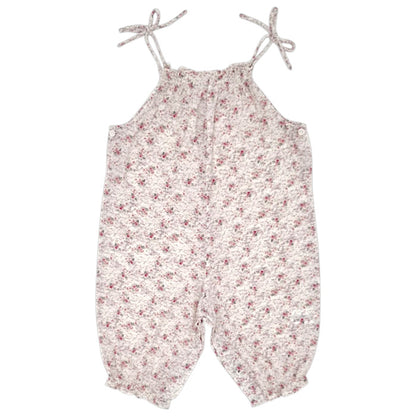 Salopette bébé fille Bonpoint, beige en tissu Liberty, taille 6 mois, seconde main haut de gamme, vue de face