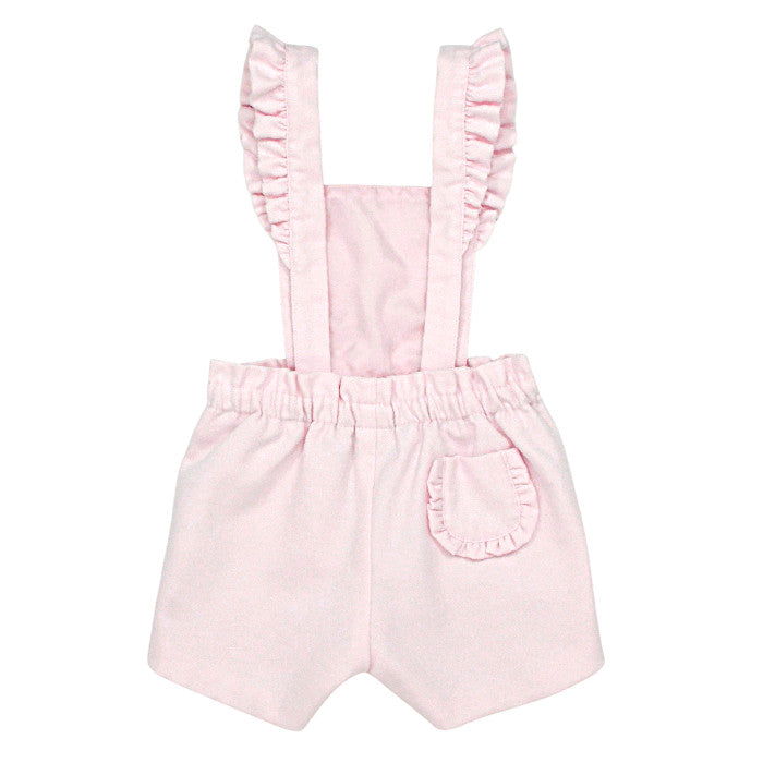 Salopette bébé rose à bretelles volantées Tartine et Chocolat, vue de dos, fille 12 mois