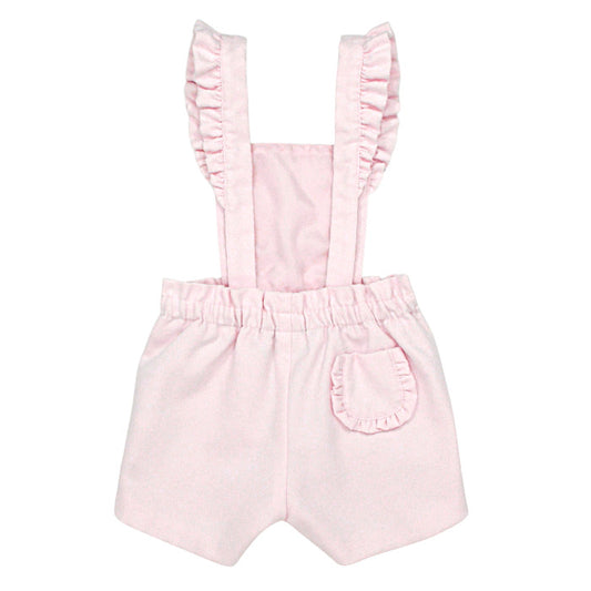 Salopette bébé rose à bretelles volantées Tartine et Chocolat, vue de dos, fille 12 mois