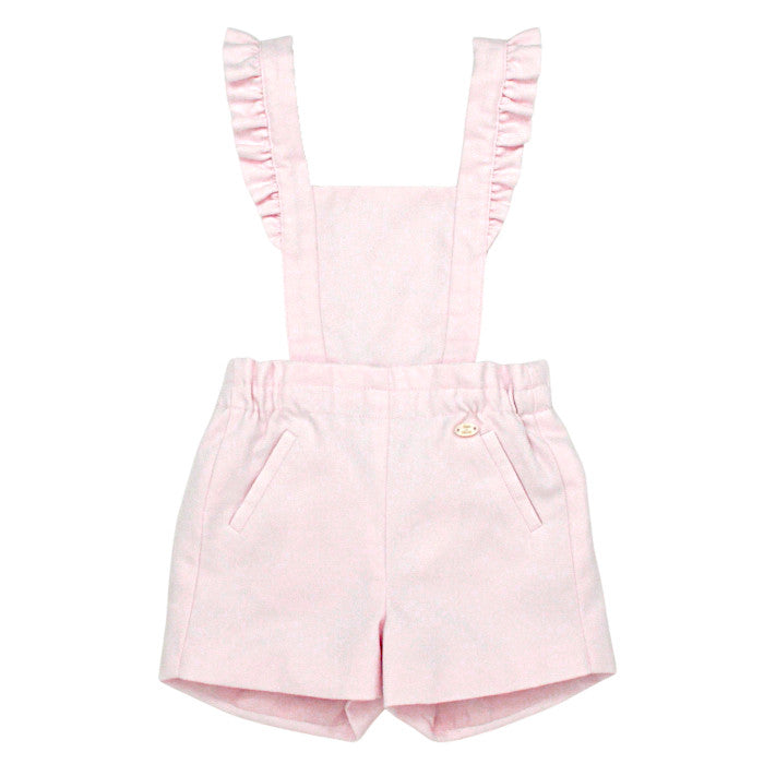 Salopette bébé fille Tartine et Chocolat, rose à bretelles volantées, taille 12 mois, seconde main haut de gamme, vue de face