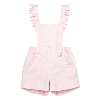 Salopette bébé fille Tartine et Chocolat, rose à bretelles volantées, taille 12 mois, seconde main haut de gamme, vue de face