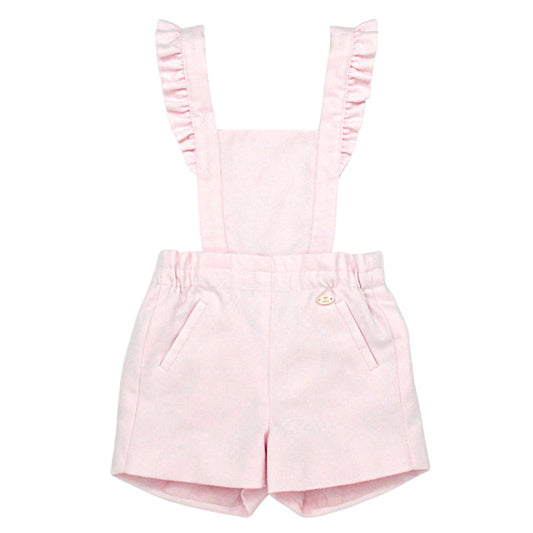 Salopette bébé fille Tartine et Chocolat, rose à bretelles volantées, taille 12 mois, seconde main haut de gamme, vue de face