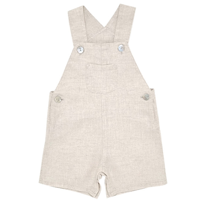 Salopette bébé mixte Tartine et Chocolat, beige en lin, taille 6 mois, seconde main haut de gamme, vue de face