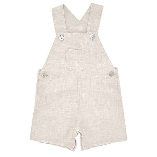 Salopette bébé mixte Tartine et Chocolat, beige en lin, taille 6 mois, seconde main haut de gamme, vue de face
