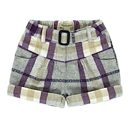 Short bébé fille gris/violet à carreaux, taille 6 mois, marque Burberry - seconde main luxe