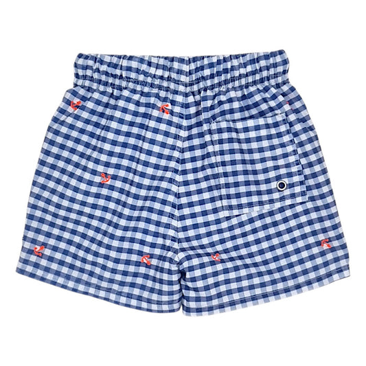 Short de bain bébé bleu/blanc en vichy Jacadi, vue de dos, garçon 12 mois