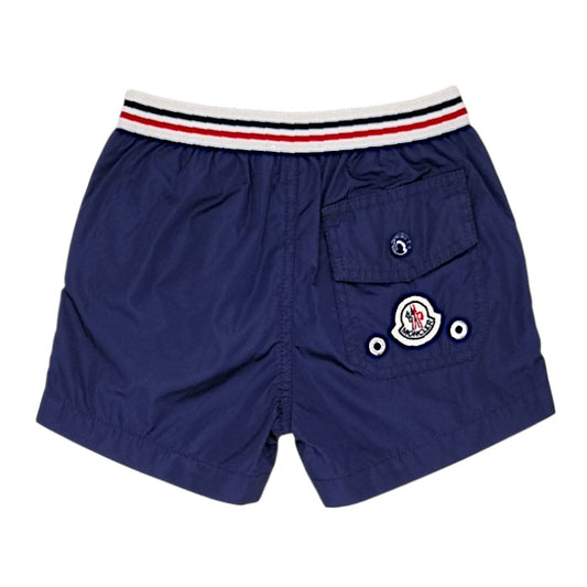Short de bain bébé bleu marine  Moncler, vue de dos, garçon 3-6 mois