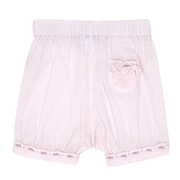 Short bébé rose fleurs brodées Tartine et Chocolat, vue de dos, fille 6 mois