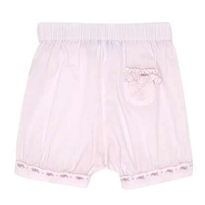 Short bébé rose fleurs brodées Tartine et Chocolat, vue de dos, fille 6 mois