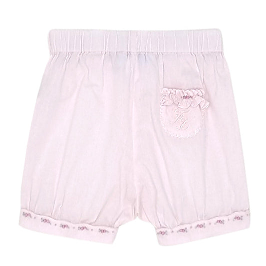Short bébé rose fleurs brodées Tartine et Chocolat, vue de dos, fille 6 mois