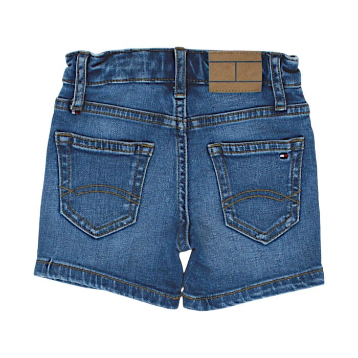 Short bébé bleu délavé en jean Tommy Hilfiger, vue de dos, garçon 6-9 mois