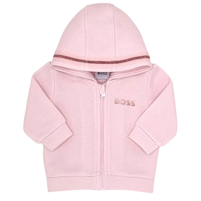 Sweat bébé fille Boss Kidswear, rose zippé, taille 3 mois, seconde main haut de gamme, vue de face