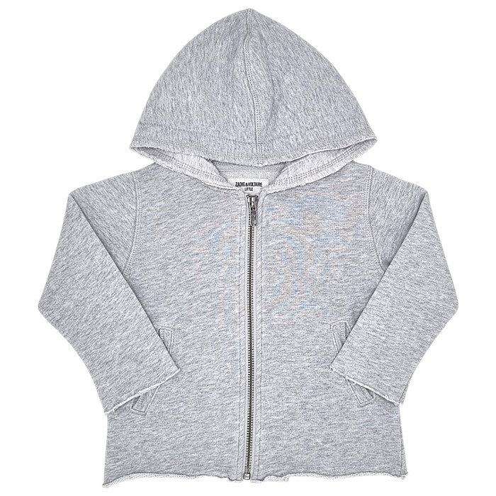Sweat bébé mixte Zadig&Voltaire, gris chiné zippé à capuche, taille 18 mois, seconde main luxe, vue de face