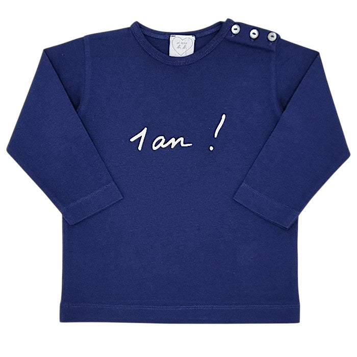 T-shirt bébé mixte Agnès b., bleu marine Anniversaire, taille 12 mois, seconde main haut de gamme, vue de face