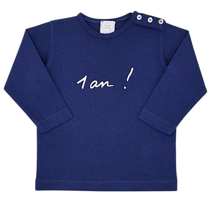 T-shirt bébé mixte Agnès b., bleu marine Anniversaire, taille 12 mois, seconde main haut de gamme, vue de face