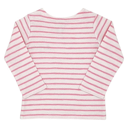 T-shirt bébé écru/rose à rayures Bonton, vue de dos, fille 18 mois