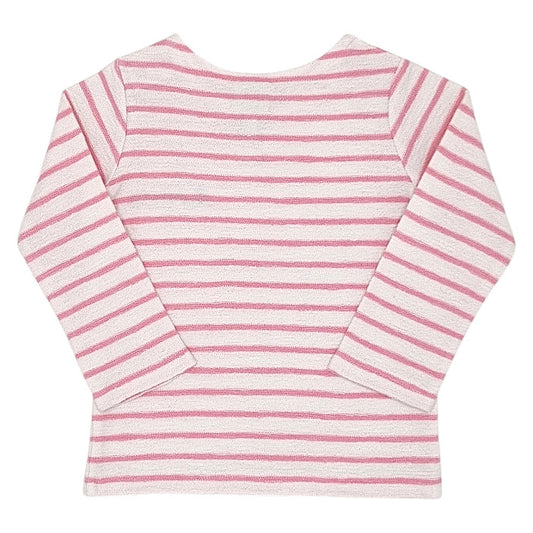 T-shirt bébé écru/rose à rayures Bonton, vue de dos, fille 18 mois