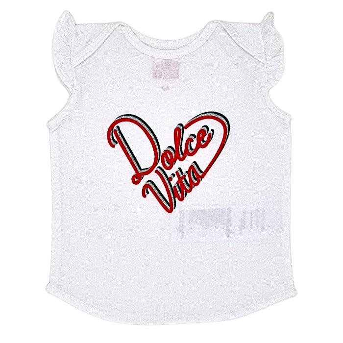 T-shirt bébé fille Bonton, blanc "Dolce Vita", taille 6 mois, seconde main haut de gamme, vue de face