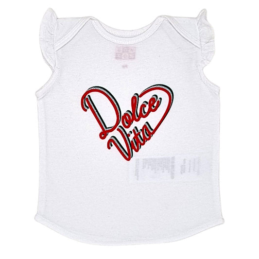 T-shirt bébé fille Bonton, blanc "Dolce Vita", taille 6 mois, seconde main haut de gamme, vue de face