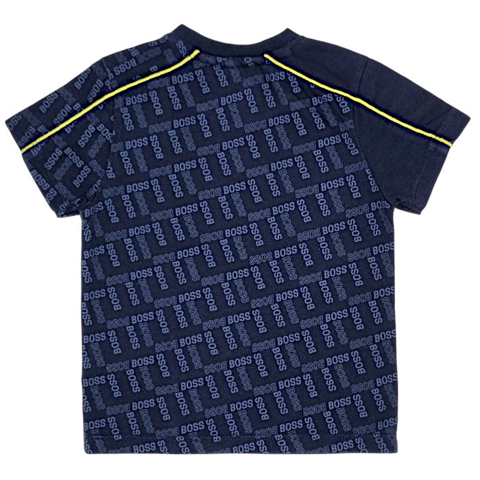 T-shirt bébé bleu marine imprimé logo Boss, vue de dos, garçon 12 mois