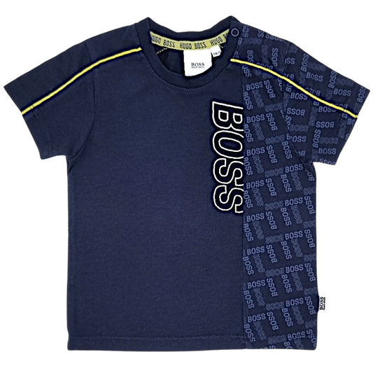 T-shirt bébé garçon Boss Kidswear, bleu marine imprimé logo, taille 12 mois, seconde main haut de gamme, vue de face