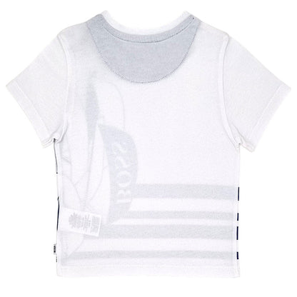T-shirt bébé blanc/bleu motif voilier Boss, vue de dos, garçon 18 mois