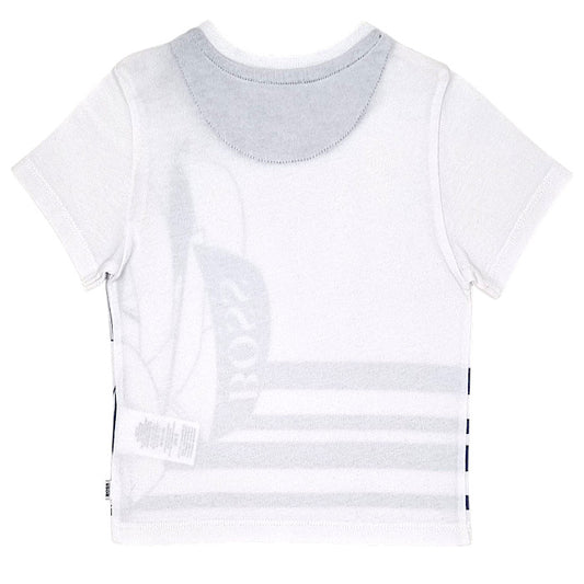 T-shirt bébé blanc/bleu motif voilier Boss, vue de dos, garçon 18 mois