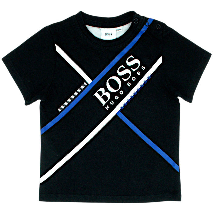 T-shirt bébé garçon Boss Kidswear, noir signature imprimée, taille 18 mois, seconde main haut de gamme, vue de face