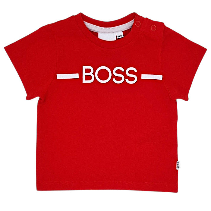 T-shirt bébé garçon Boss Kidswear, rouge signature, taille 3 mois, seconde main haut de gamme, vue de face
