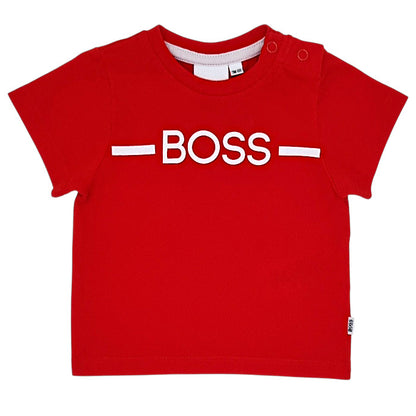 T-shirt bébé garçon Boss Kidswear, rouge signature, taille 3 mois, seconde main haut de gamme, vue de face