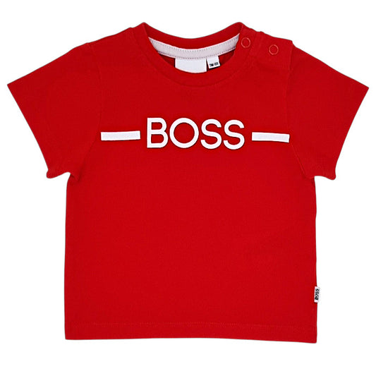 T-shirt bébé garçon Boss Kidswear, rouge signature, taille 3 mois, seconde main haut de gamme, vue de face