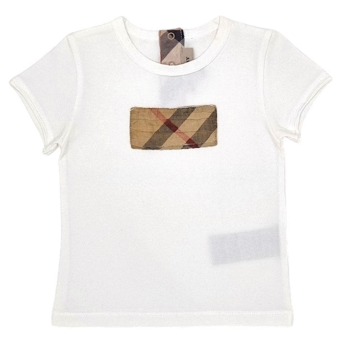 T-shirt bébé mixte Burberry Kids, écru motif tartan, taille 12 mois, seconde main luxe, vue de face