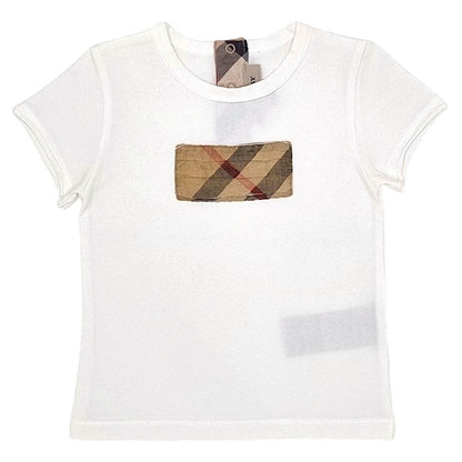 T-shirt bébé mixte Burberry Kids, écru motif tartan, taille 12 mois, seconde main luxe, vue de face