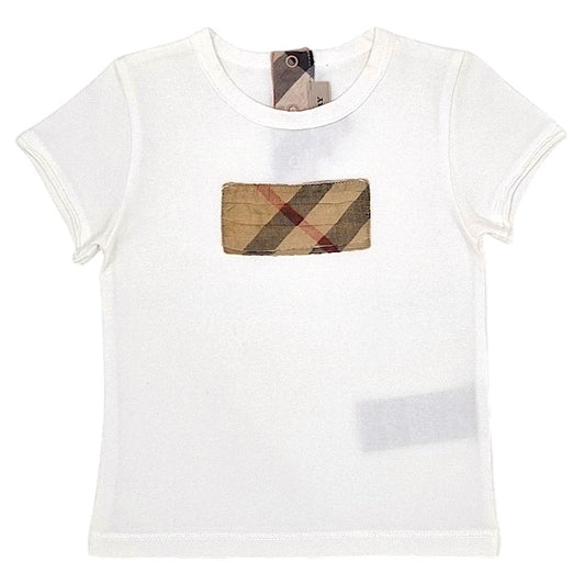 T-shirt bébé mixte Burberry Kids, écru motif tartan, taille 12 mois, seconde main luxe, vue de face