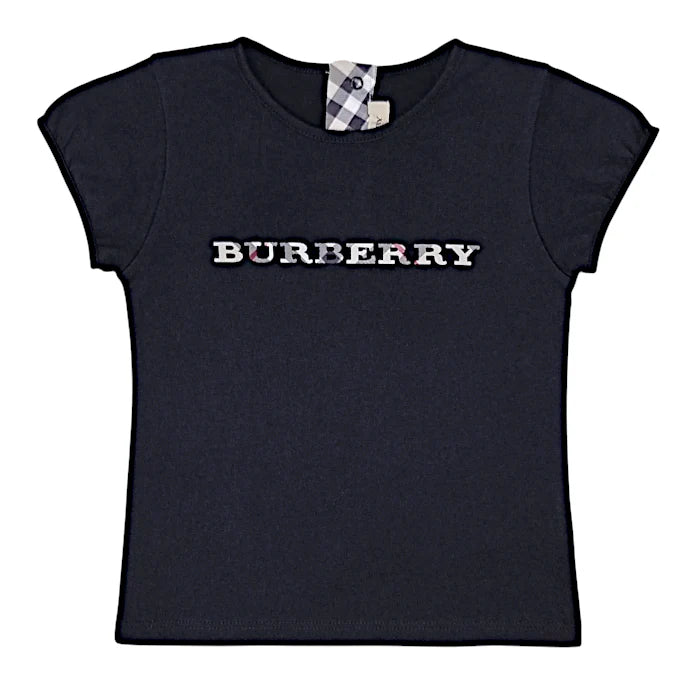 T-shirt bébé fille noir signature tartan, taille 12 mois, marque Burberry - seconde main luxe