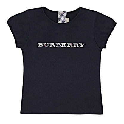 T-shirt bébé fille noir signature tartan, taille 12 mois, marque Burberry - seconde main luxe