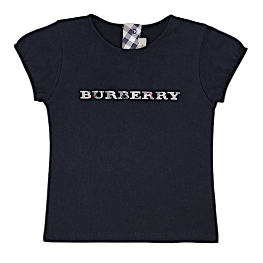 T-shirt bébé fille noir signature tartan, taille 12 mois, marque Burberry - seconde main luxe